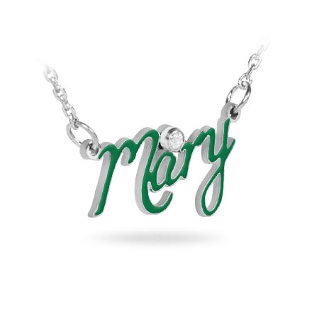 Silver (WHITE) Name Necklace Enamelled with Zirconia Stone (font 3)
