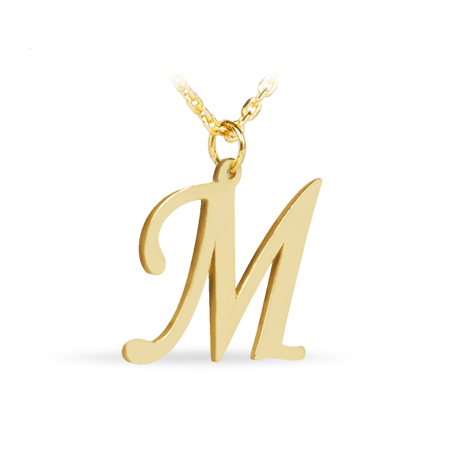 14K Solid Gold Necklace with Initial (Font 2) Medium size
