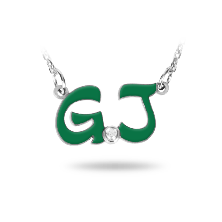 Double Initial (WHITE) Necklace Enamelled with Zirconia Stone (Font 7)