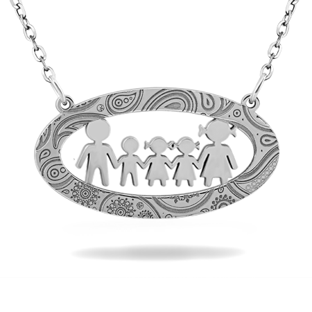 Family Necklace in Oval Frame with Paisley Pattern
