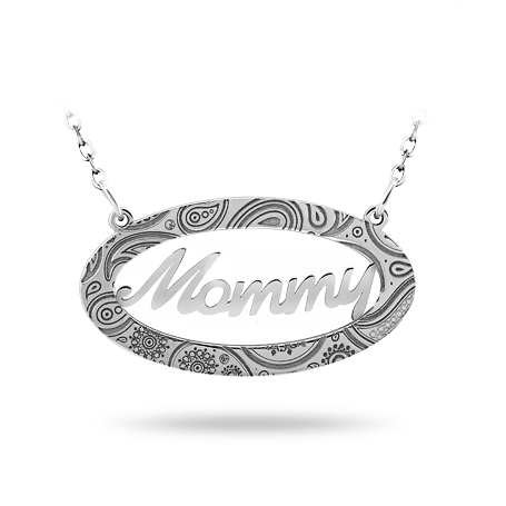 Oval Frame Pendant with Name and Paisley Pattern
