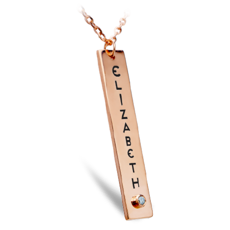 Personalized Sterling Silver Vertical Nameplate Enamelled Necklace with Zirconia Stone
