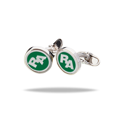Personalized Round Cufflinks with Two (White) Initials (Font 4) and Enamel