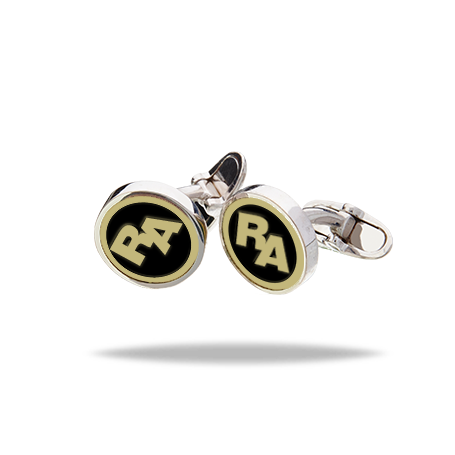 Personalized Round Cufflinks with Two (Yellow) Initials (Font 4) and Enamel 