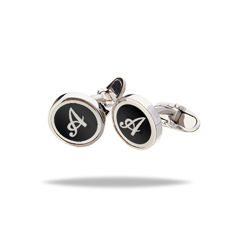 Personalized Round Cufflinks with White Initial and Enamel