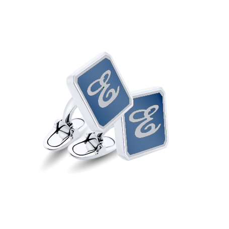 Personalized Square Cufflinks with Two (White) Initials and Enamel