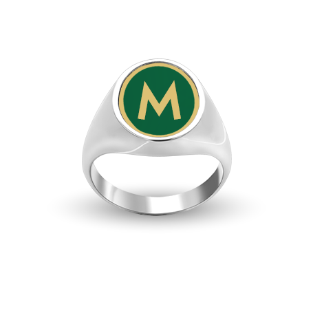 Custom Silver Oval-Top Ring with (Yellow) Initial and Enamel