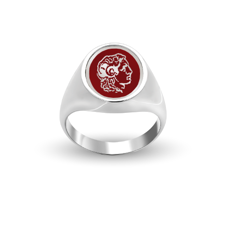 Ασημένιο (ΛΕΥΚΟ) Οβάλ Δαχτυλίδι Σεβαλιέ με Σμάλτο - Σύμβολο