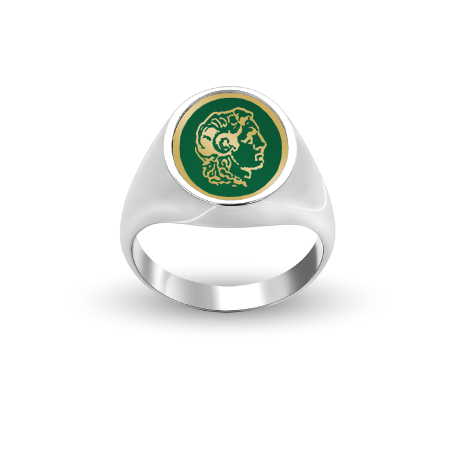 Customized Silver (Gold Plated) Oval-Top Signet Ring with Enamel