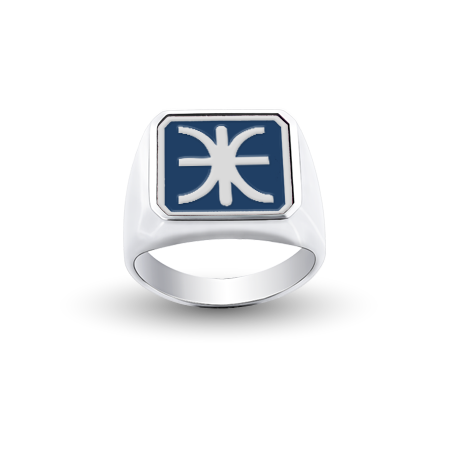 Ασημένιο (ΛΕΥΚΟ) Τετράγωνο Δαχτυλίδι Σεβαλιέ με Σμάλτο - Σύμβολο