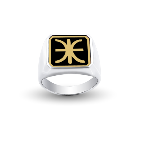 Ασημένιο (ΚΙΤΡΙΝΟ) Τετράγωνο Δαχτυλίδι Σεβαλιέ με Σμάλτο - Σύμβολο 