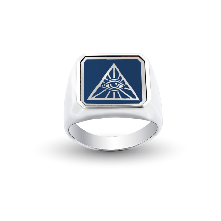Ασημένιο (ΛΕΥΚΟ) Τετράγωνο Δαχτυλίδι Σεβαλιέ με Σμάλτο - Σύμβολο