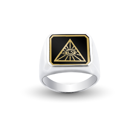 Ασημένιο (ΚΙΤΡΙΝΟ) Τετράγωνο Δαχτυλίδι Σεβαλιέ με Σμάλτο - Σύμβολο 